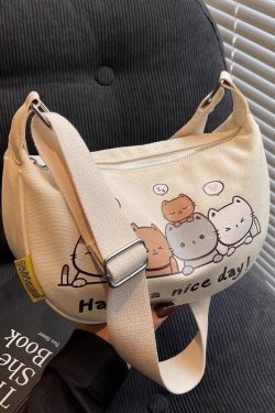 Summer Cartoon Canvas Shoulder Bag for Women - Large Capacity Dumpling Crossbody Bag, Versatile Commuter Style 2025