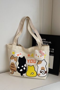 Summer Cartoon Canvas Tote Bag for Women - 2025 Large Capacity Shoulder Bag for Students and Commuters