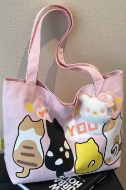 Summer Cartoon Canvas Tote Bag for Women - 2025 Large Capacity Shoulder Bag for Students and Commuters