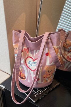 Summer Cartoon Canvas Tote Bag for Women - Versatile Large Capacity Underarm & Shoulder Commuting Bucket Bag