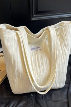 Summer Casual Wrinkled Canvas Tote Bag for Women - Large Capacity Shoulder Bag for Students, Classes, and Commuting