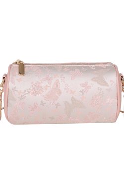 Summer Chinese-Style Round Tube Crossbody Bag for Women with Butterfly Embroidery and Zipper for Phones