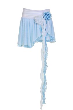 Summer Clear Sky Rose Tassel Irregular A-Line Split Short Skirt for Dancing - Trendy Summer Fashion, Y2K Style