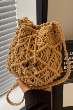 Summer Cotton Woven Straw Crossbody Bag for Women - 2025 New Style Beach Vacation Bucket Bag for Phone