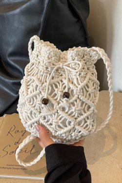 Summer Cotton Woven Straw Crossbody Bag for Women - 2025 New Style Beach Vacation Bucket Bag for Phone