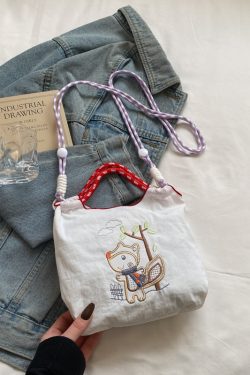 Summer Cute Embroidered Canvas Tote Bag for Women - 2025 Trendy Crossbody Commuting Phone Bag
