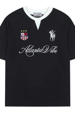 Summer Jersey Retro Sports Unisex Embroidered Short Sleeve T-Shirt - Fake Two-Piece Design, Casual 90s Style Fashion Top