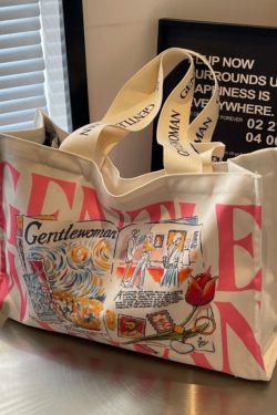 Summer Large Capacity Letter Canvas Tote Bag for Women - Fashionable Commuting Shoulder Bag for College Students and Shopping