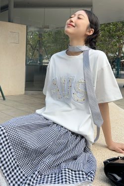 Summer Patch Embroidery Little Chanel Style Couple Loose Round Neck T-Shirt - Short Sleeve Casual Fashion for Couples