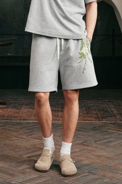 Summer Plant Series Double-Sided Jelly Feel Fabric Embroidered Sweatpants Shorts for Women - Y2K Aesthetic Fashion