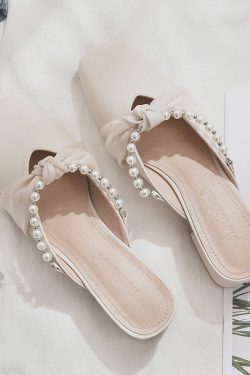 Summer Sheepskin Open-Toe Half Slippers for Women - Fairy Style French Single Shoes Perfect for Skirts