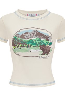 Summer Slim Fit Sexy Crop Top Women's Vintage Printed Round Neck T-Shirt - Retro 90s Style