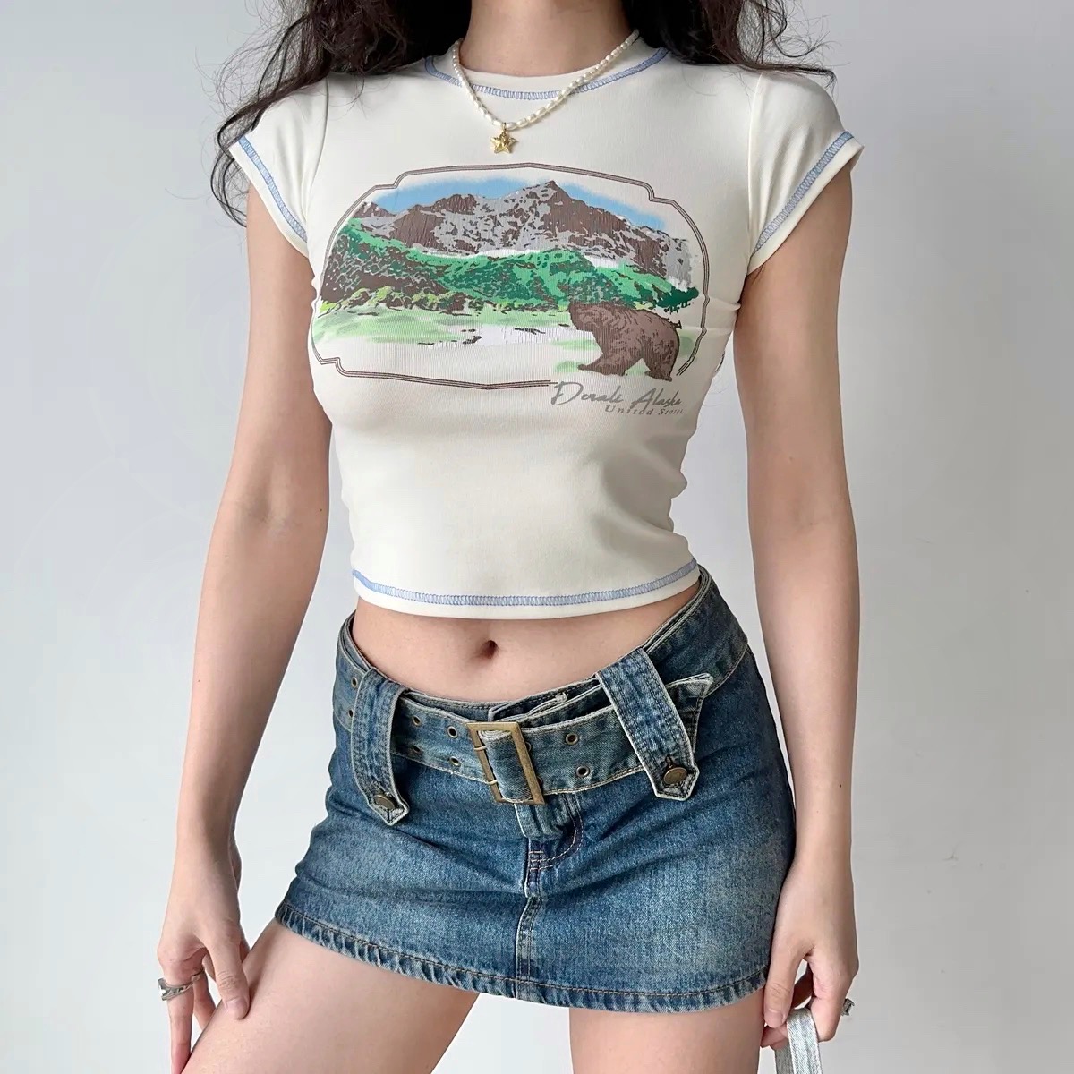 Summer Slim Fit Sexy Crop Top Women's Vintage Printed Round Neck T-Shirt - Retro 90s Style Summer Slim Fit Sexy Crop Top Women's Vintage Printed Round Neck T-Shirt - Retro 90s Style