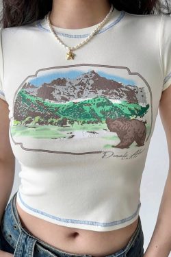 Summer Slim Fit Sexy Crop Top Women's Vintage Printed Round Neck T-Shirt - Retro 90s Style