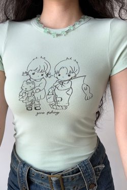 Summer Slim Fit Shoulder T-shirt for Women - Simple Line Drawing Print, European American Style, Round Neck Short Sleeve Top