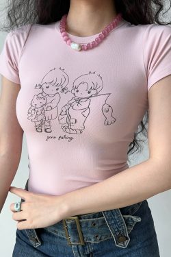 Summer Slim Fit Shoulder T-shirt for Women - Simple Line Drawing Print, European American Style, Round Neck Short Sleeve Top