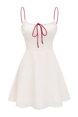 Summer Slim Waist A-Line Short White Camisole Dress - Self-Made European American Style, Perfect for 90s and Y2K Fashion