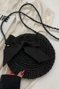 Summer Straw Woven Bag for Women - 2025 Bow Tie Design Small Round Crossbody Bag for Beach Vacation and Everyday Versatile Use