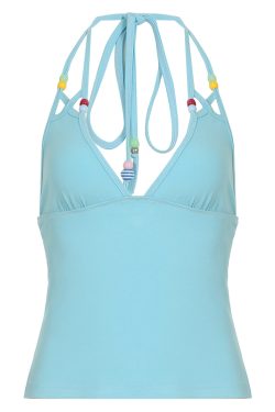 Summer Sunny Blue Low-Cut Backless Tank Top for Women with Colorful Beads - Trendy Dopamine Style for Summer Vibes