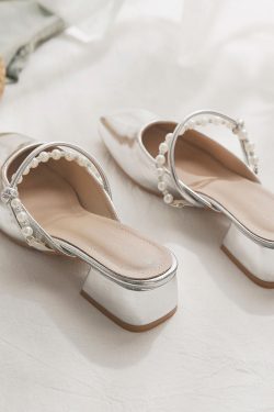 Summer Women's Sheepskin Slip-On Chunky Heeled Closed-Toe Slippers - No-Heel Lazy Style for Outdoor Fashion