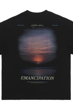 Sunset American Street Short Sleeve Pure Cotton T-Shirt for Couples - Trendy 90s Inspired Fashion