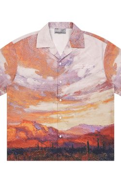 Sunset Oil Painting Style Full Print Short-Sleeve Shirt - Artistic Graphic Tee, Y2K Aesthetic, Trendy Casual Wear