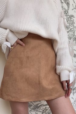 Super Versatile Handmade Retro Suede High-Waisted A-Line Half Skirt for Women - Stylish Short Skirt for Summer Fashion