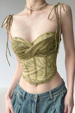 Sweet Spicy Mesh Waist-Cinching Fishbone Corset Camisole - Versatile Design Inspired by The Wizard of Oz, Y2K Fashion