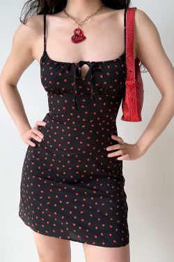 Sweet Strawberry Print Camisole Dress with Front Tie - Slim Fit, Sleeveless, European and American Style, Perfect for Y2K and Casual Wear