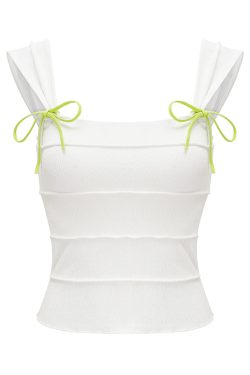 Textured Bow Tie Vest Tank Top for Women - Summer One-Shoulder Backless Style, European American Fashion, Trendy Unique Design