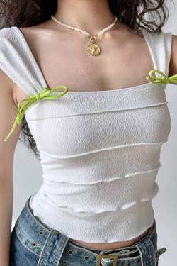 Textured Bow Tie Vest Tank Top for Women - Summer One-Shoulder Backless Style, European American Fashion, Trendy Unique Design