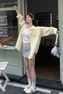 Textured Long Sleeve Shirt for Women - Loose Fit Blouse with Sun Protection - 2025 Spring/Summer Fashion Essential