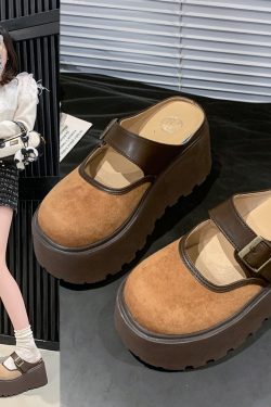 Thick-Soled Closed-Toe Slip-On Mary Jane Slippers for Women, Height Increase 8cm, Summer 2025 Outdoor Fashion Footwear
