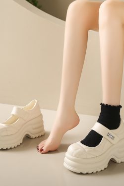 Thick-Soled Platform Mary Jane Shoes for Women - Height-Increasing Casual Velcro Sports Shoes for Spring and Autumn 2024