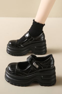 Thick-Soled Platform Mary Jane Shoes for Women - Height-Increasing Casual Velcro Sports Shoes for Spring and Autumn 2024