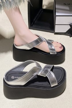 Thick-Soled Platform Sandals for Women - Height-Increasing High Heels, Soft Sole, Non-Slip Beach Footwear, Summer 2025 Style