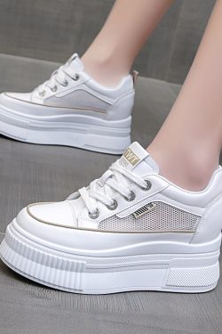 Thick-Soled White Sneakers for Women - 2023 Versatile Platform Shoes, Breathable Mesh Casual Sneakers