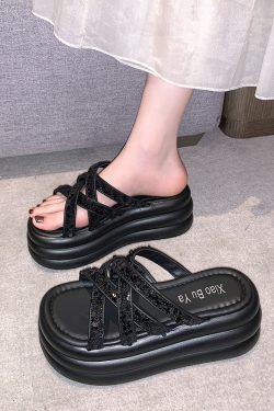 Thick-Soled Women's Rhinestone Slide Sandals - Versatile Outdoor Footwear for Summer 2025 with Comfort Fit