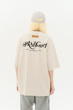 Three-Dimensional Plush Logo Text Cotton Knitted Short Sleeve T-Shirt - American Style Casual Fashion