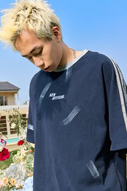 Three Stripes Letter Sports Leisure Short Sleeve T-Shirt - Vintage Loose Fit Unisex Style, 2025 Trendy Look