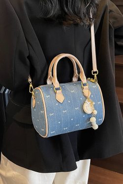 Trendy 2025 Summer Boston Bag - Casual Shoulder Bag with Bow Print, Small Design, Perfect for Y2K and Korean Style Fashion