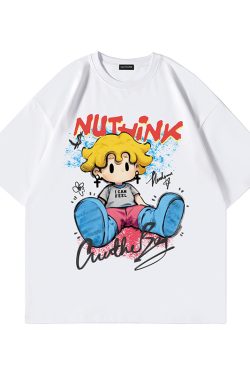 Trendy American Cartoon T-Shirt for Men, Loose Fit Short Sleeve Summer Top, Plus Size Casual Couple Wear