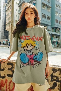 Trendy American Cartoon T-Shirt for Men, Loose Fit Short Sleeve Summer Top, Plus Size Casual Couple Wear