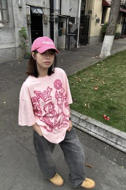 Trendy American High Street Graffiti Printed Short Sleeve T-Shirt for Men and Women, Casual Loose Hip-Hop Style Top