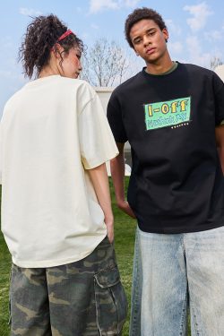 Trendy American Retro Heavyweight Short Sleeve T-Shirt with Dopamine Letter Print Unisex 2025 Model