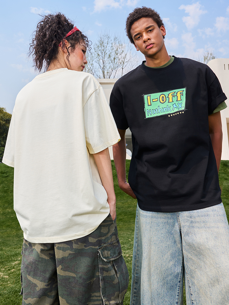 Trendy American Retro Heavyweight Short Sleeve T-Shirt with Dopamine Letter Print Unisex 2025 Model Trendy American Retro Heavyweight Short Sleeve T-Shirt with Dopamine Letter Print Unisex 2025 Model