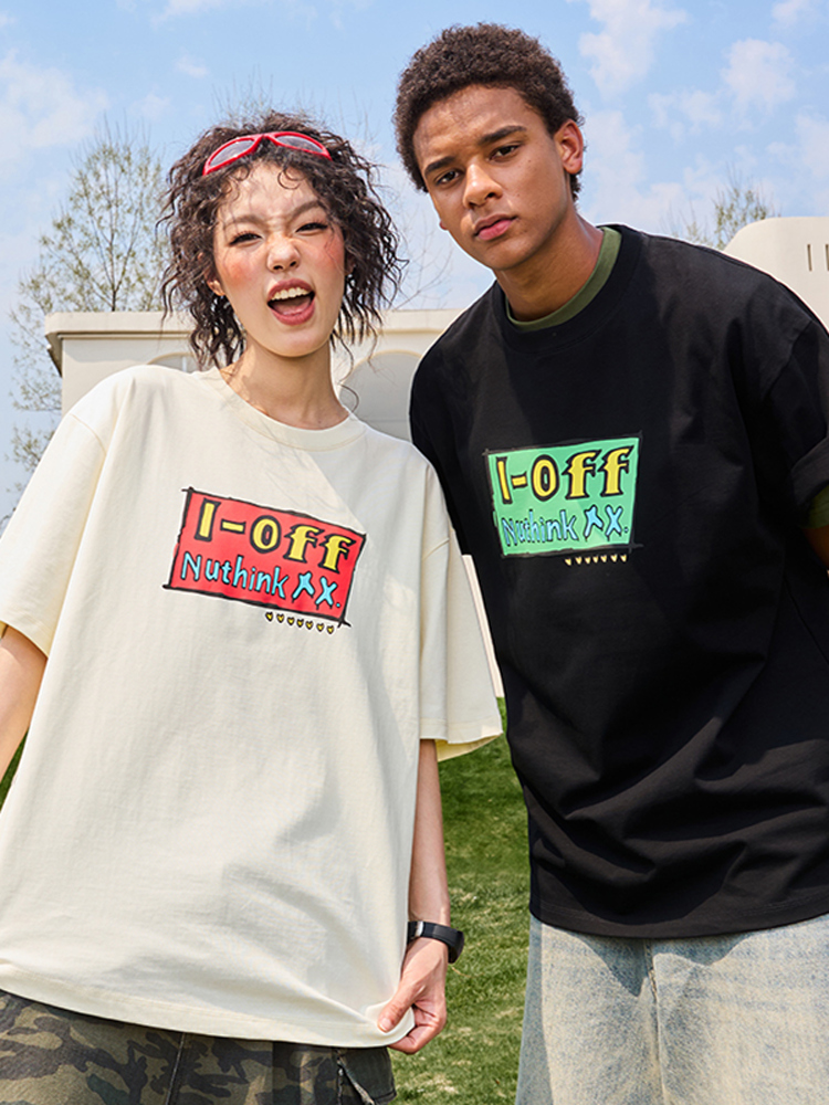 Trendy American Retro Heavyweight Short Sleeve T-Shirt with Dopamine Letter Print Unisex 2025 Model Trendy American Retro Heavyweight Short Sleeve T-Shirt with Dopamine Letter Print Unisex 2025 Model