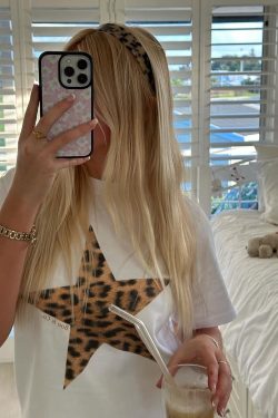 Trendy American Retro Leopard Print Star Letter Oversized Short Sleeve T-Shirt for Women - Y2K Hot Girl Style Top