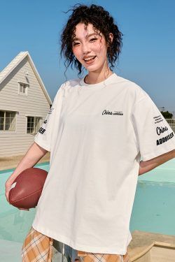 Trendy American Retro Letter Print Short-Sleeve T-Shirt for Couples – Unisex Loose Fit Summer Style 2025