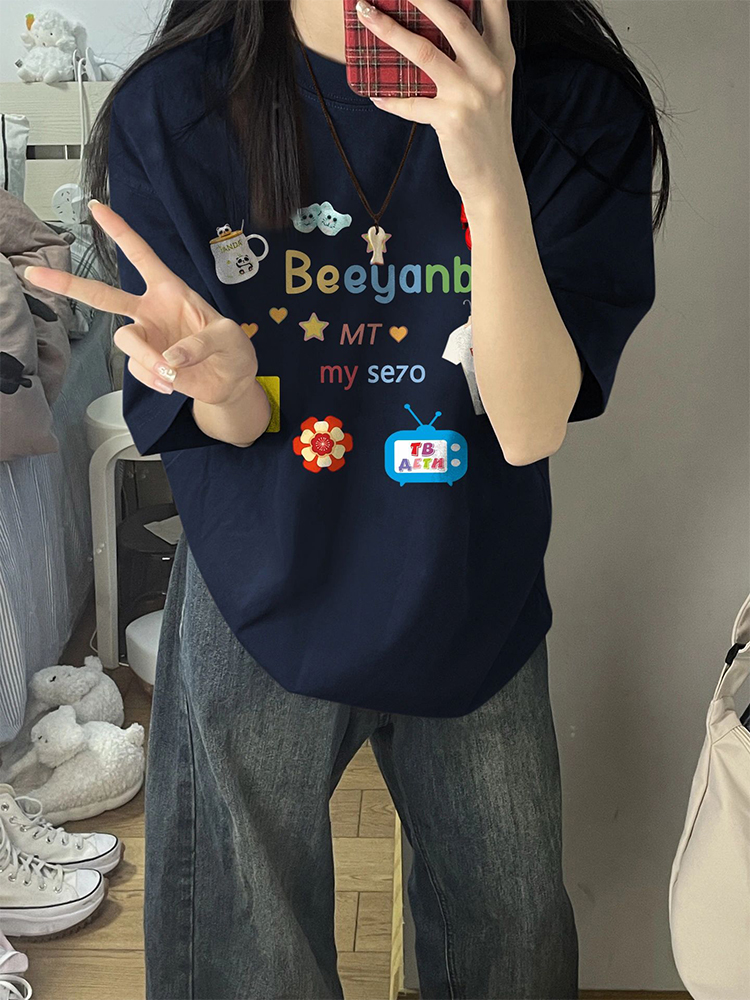 Trendy American Retro Pure Cotton Short-Sleeve T-Shirt for Men and Women - Plus Size Loose Fit Couple Outfit Top Trendy American Retro Pure Cotton Short-Sleeve T-Shirt for Men and Women - Plus Size Loose Fit Couple Outfit Top